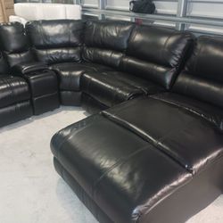 SECTIONAL GENUINE LEATHER RECLINER ELECTRIC BLACK COLOR... DELIVERY SERVICE AVAILABLE 💥🚚💥