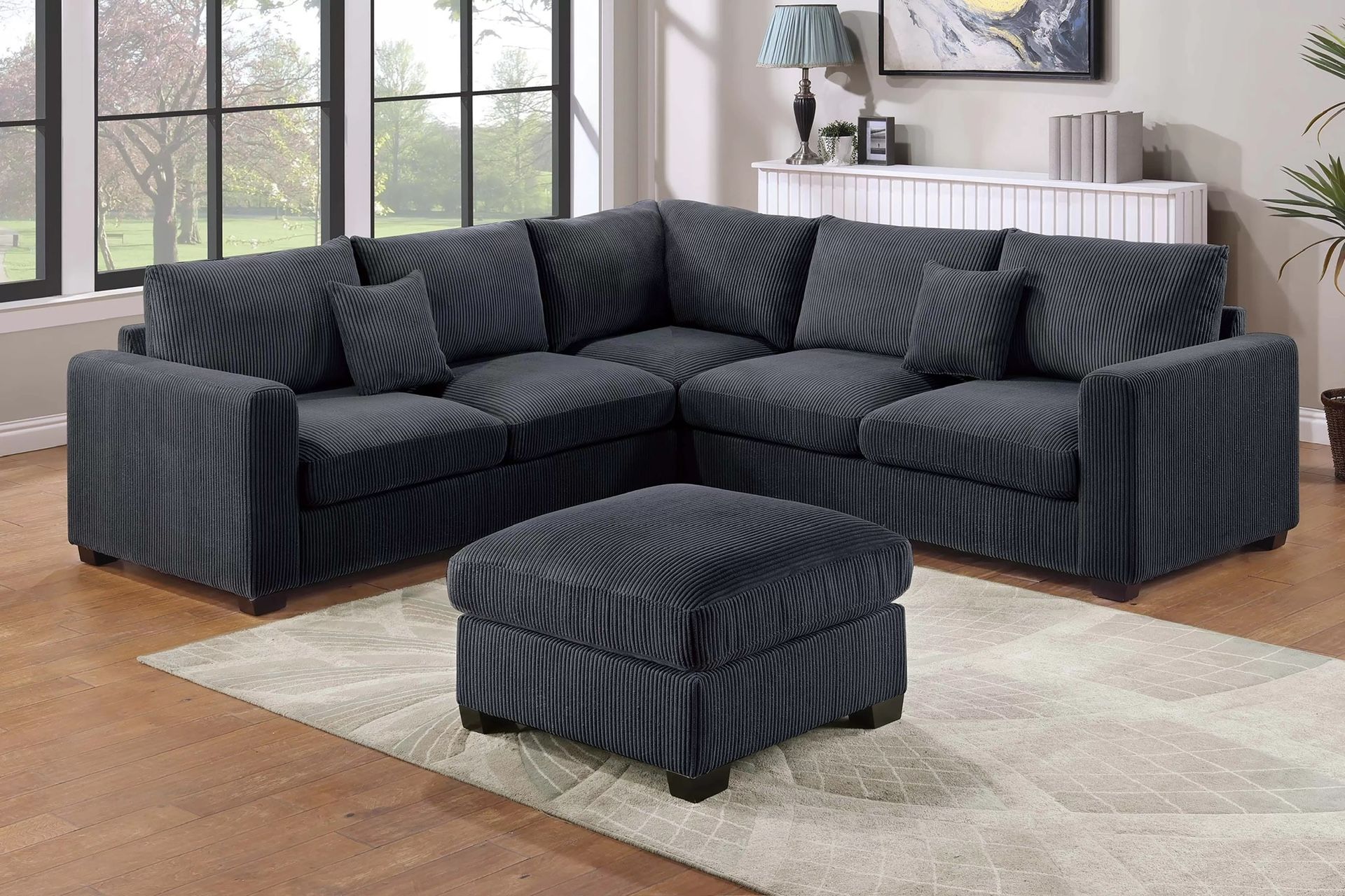 Black Corduroy Sofa Sectional w/ Ottoman 🔥SALE🔥