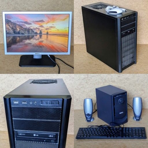 Antec AMD Athlon 8GB RAM 1TB 3 HD Windows 10 desktop PC computer with Dell monitor, keyboard & speakers