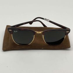 Ray-Ban Clubmaster RB3016 W0366 Tortoise Gold Sunglasses 49-21 Mens