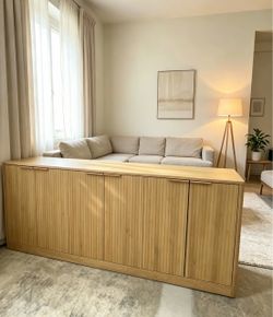 67” Sideboard Buffet Cabinet with 6 Doors – Brown Fluted TV Stand for Living Room, Modern Console Table with Adjustable Shelves, Large Storage Unit fo
