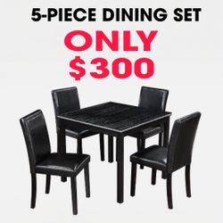 5Pieces Dining Set 34.5" Square DiningTable 4 PU Chairs