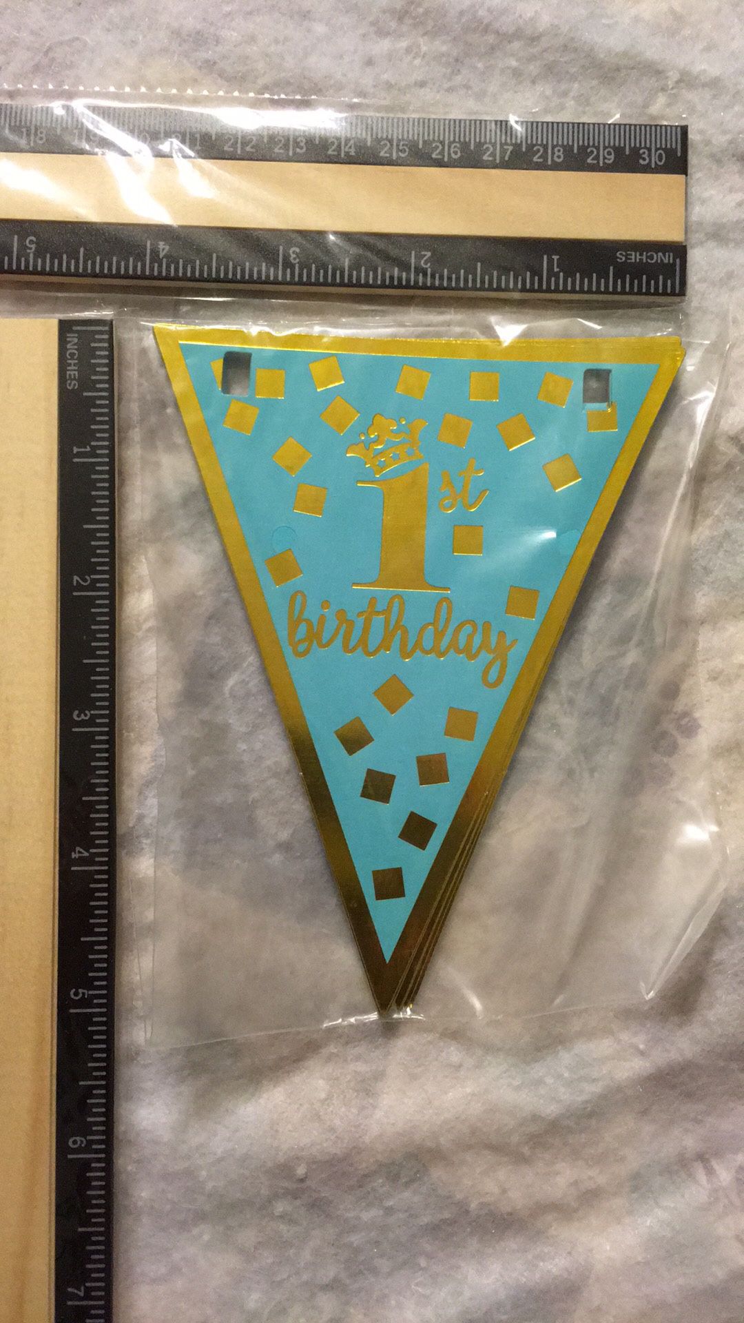 1st birthday boy banner blue and gold (no string) total of 12 triangles