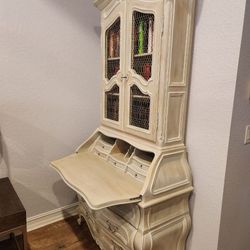 
French Mid-20th Century Secretary Curio Cabinet with Drop Front Writing Desk