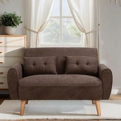 Brand new 47 Inch Small Modern Loveseat Mid-Century Fabric, 2 Seater Sofa with Back Cushions and Tapered Wood Legs for Living Room, Bedroom and Small