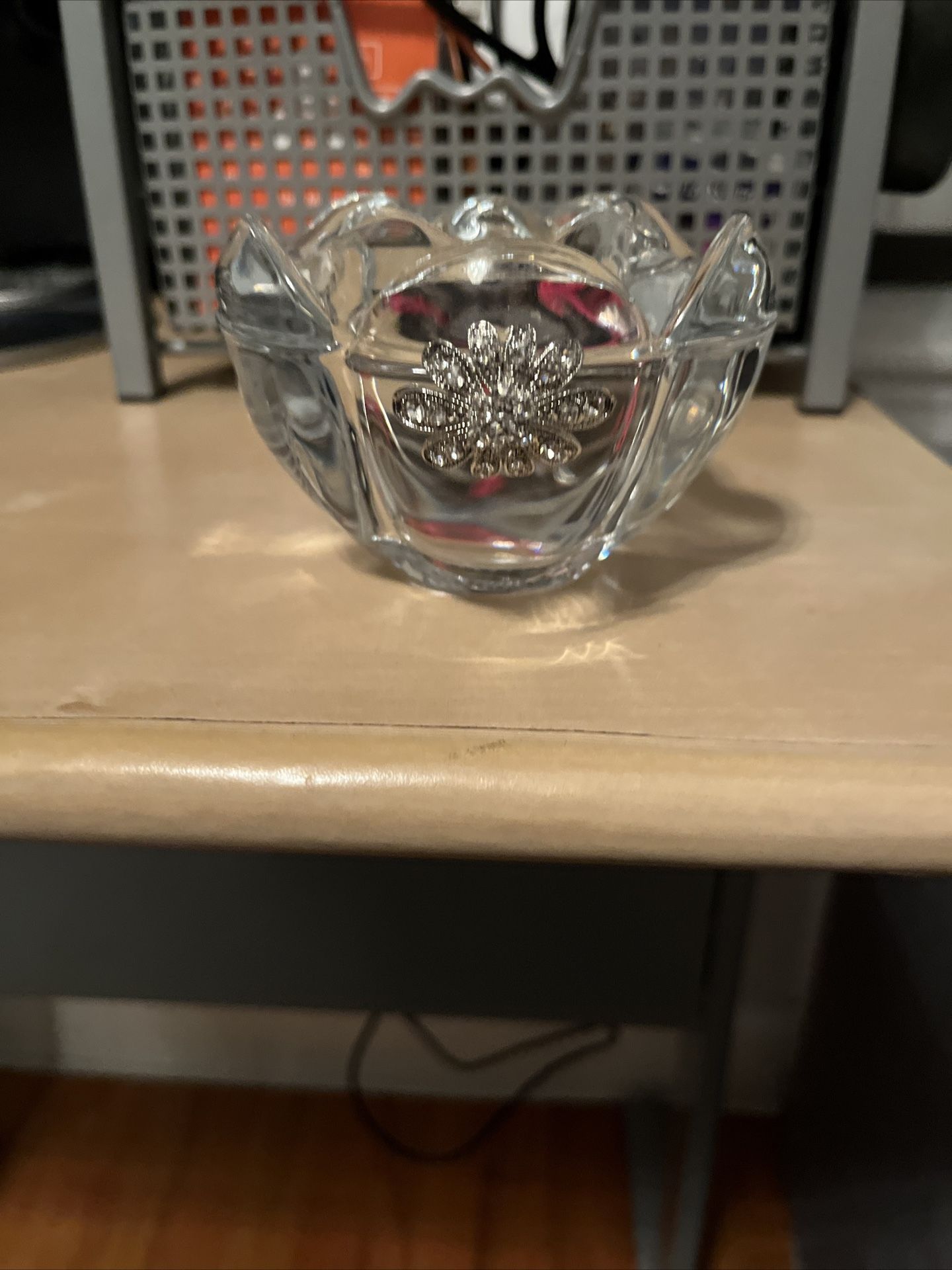 Debora Carlucci Italian Crystal Candle Holder W/ Swarovski Flower Accent, Double Layer Rose Shape