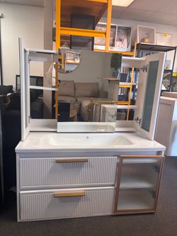 New 3 pcs Combo 40” Floating Vanity w/ Sink & Medicine Cabinet Bathroom Black or White