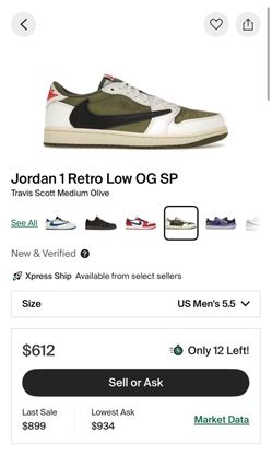 Travis Scott green olive size 5.5 Real