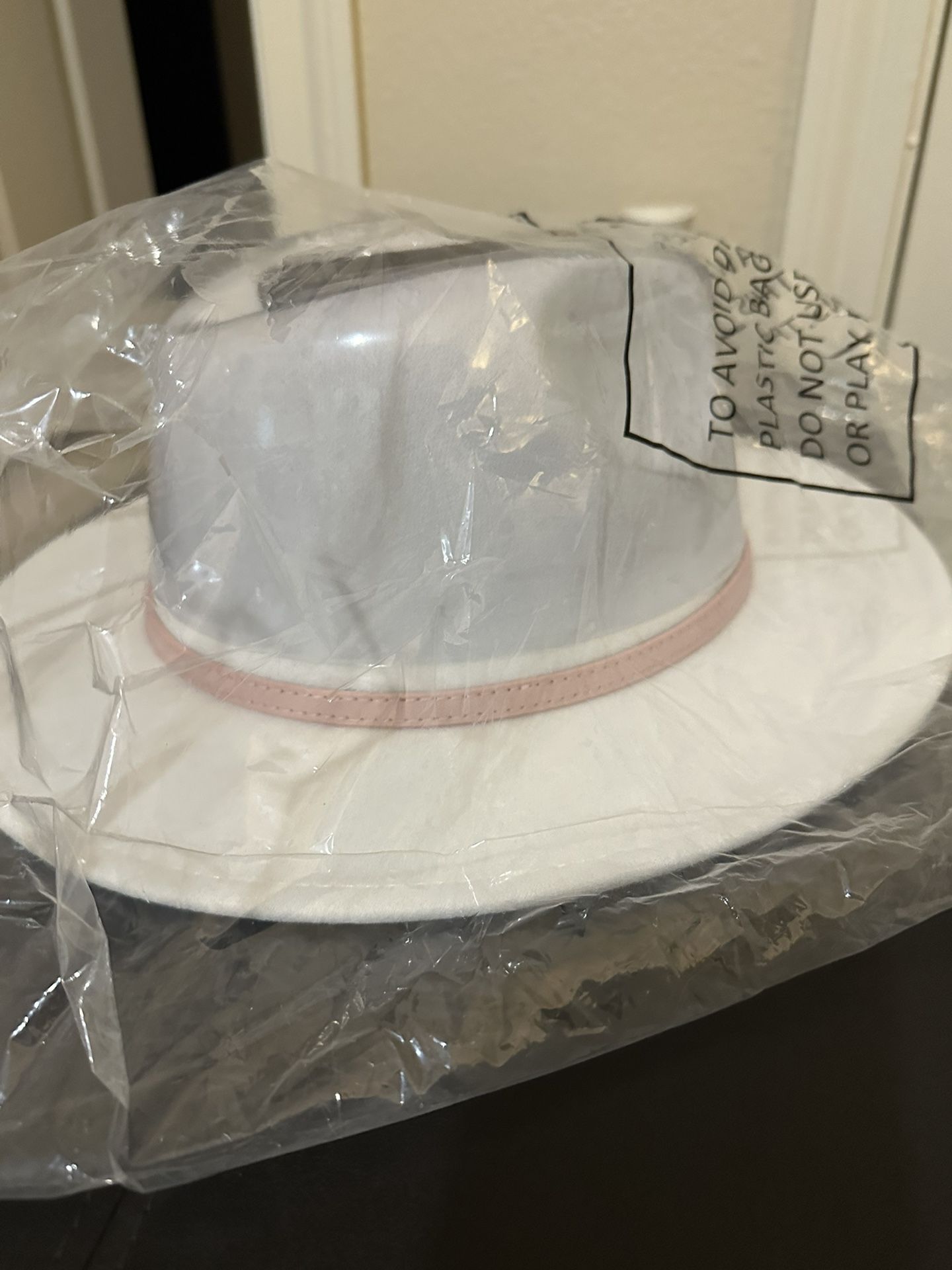 Brand New White Hat With Pink Trim
