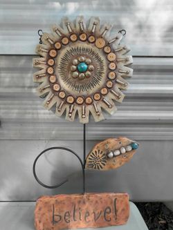 Tall Ceramic "Believe" Flower Wall Decor