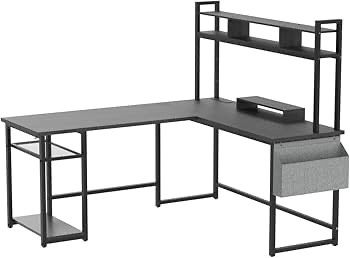 L Shaped Desk with Power Outlet & LED Strip