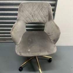Gray Plush Suede Velvet And Gold Swivel Chair
