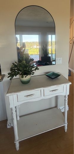 White Distressed Console Table with Drawers