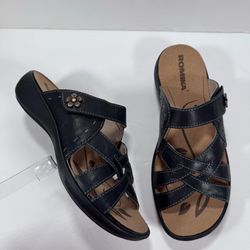 Romika Ibiza 99 Black Leather Slip On Slide Comfort Sandal Shoes Women Size 9