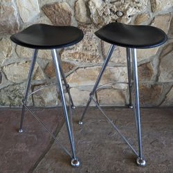 Mid Century Leather And Chrome Stools