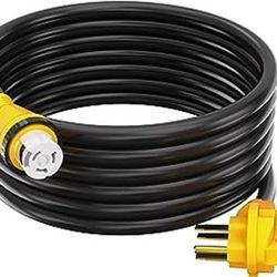 Houseables 50 Amp RV Extension Cord, Power Cords, 30 Ft Long, 1 Pack, Black, Yellow, SS2-50R Female Adaptor, 14-50P Male Plug, 50A Compatible
