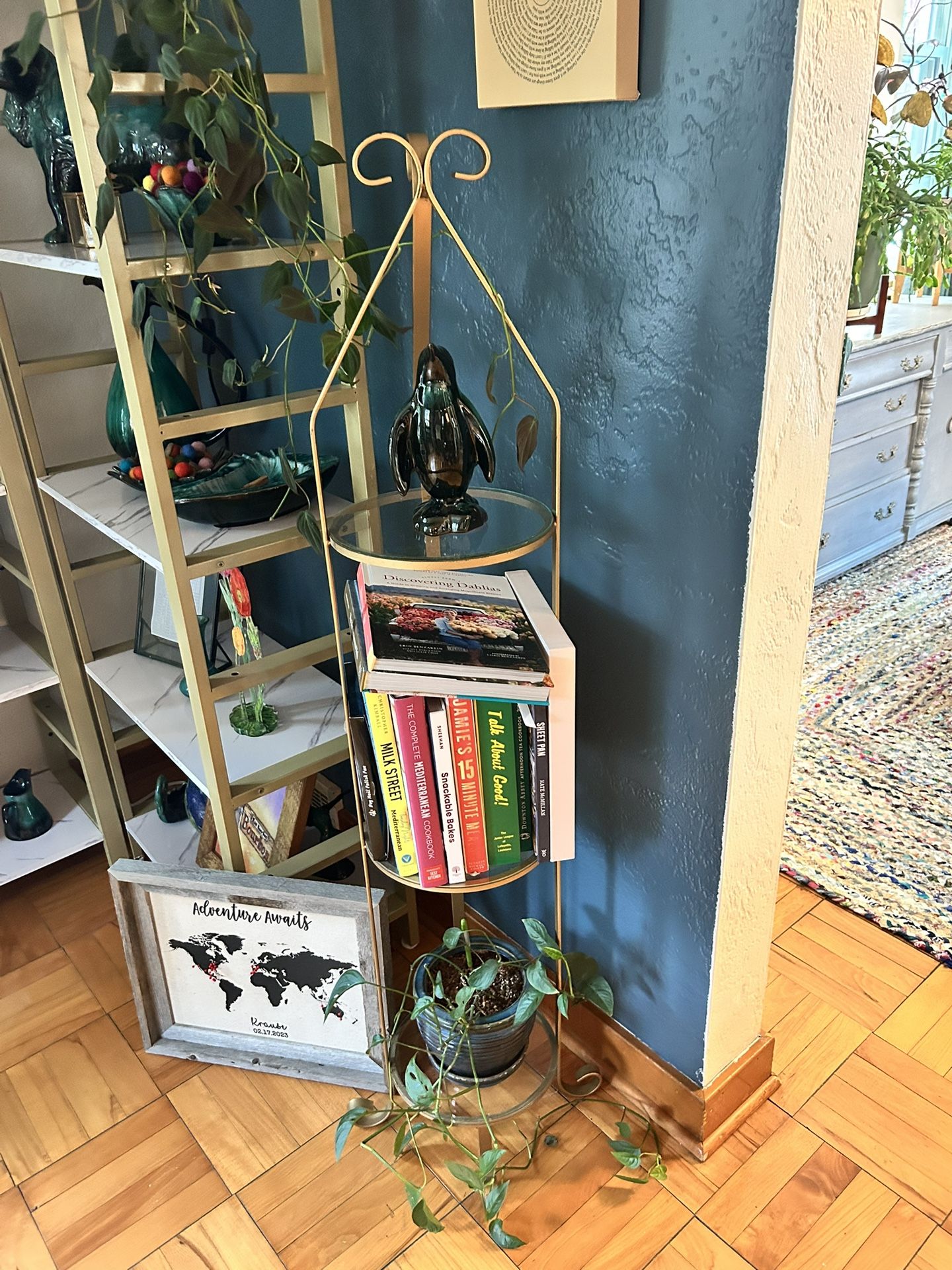Golden Brass and Glass Etagere Stand