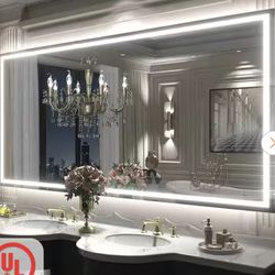 77 in. W x 36 in. H Rectangular Frameless Front & Back LED Lighted Anti-Fog Tempered Glass Wall Bathroom Vanity Mirror