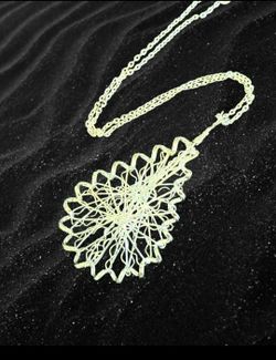 Silver Wire Wrapped Abstract Design Teardrop Necklace, 24" Chain