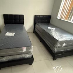 New BED FRAME TWIN SIZE WITH MATTRESS AND BOX SPRING SET PLATFORM BED WITH HEADBOARD 
