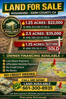 🏜️ Rosamond Land for Sale – Owner Financing Available! No Credit Check!