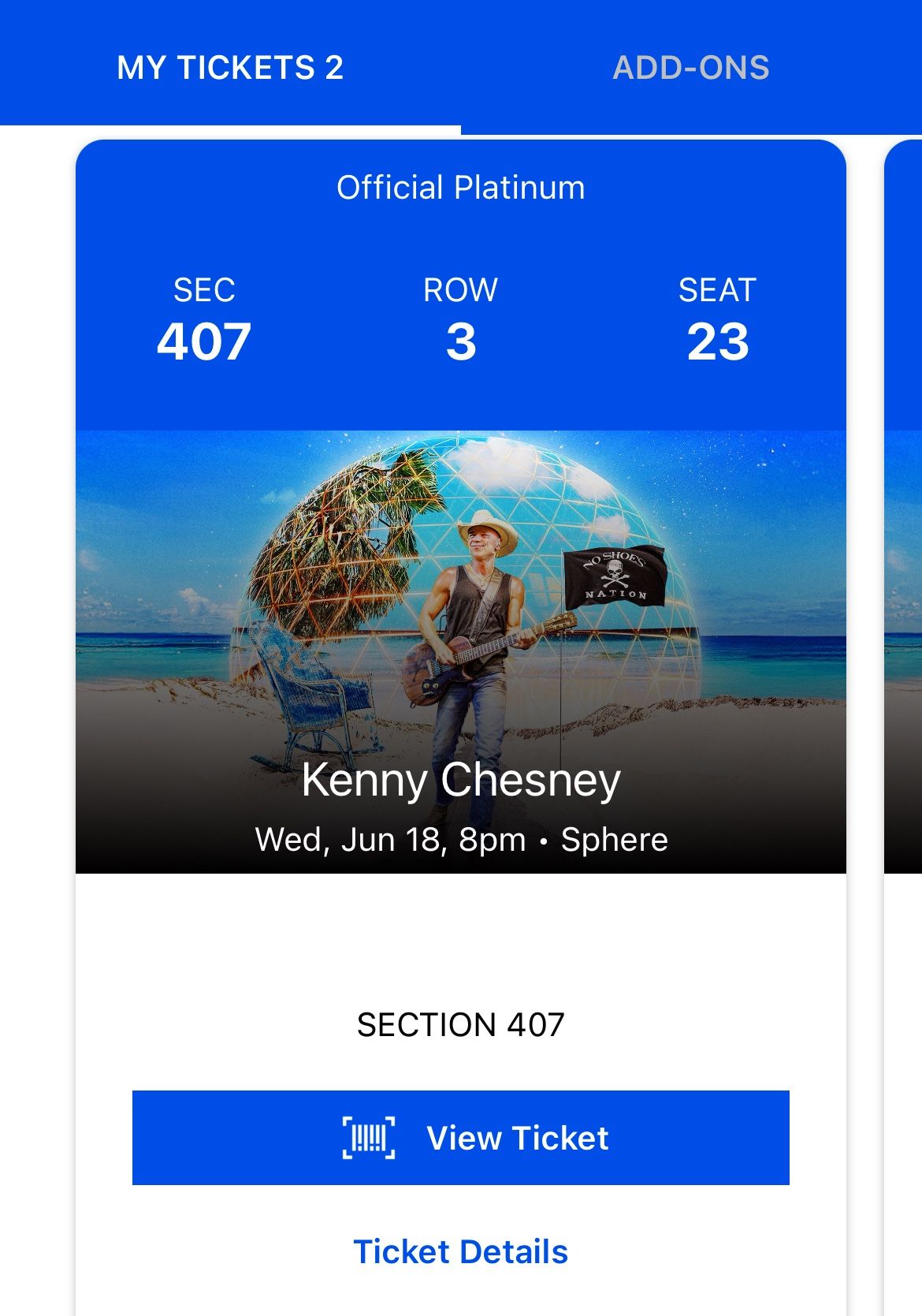 Kenny Chesney At The sphere!! June 18 2 Seats Row 3 $560 For Pair OBO