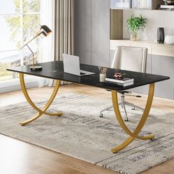 Tribesigns 63" Executive Office Desk Black & Gold – New in Box