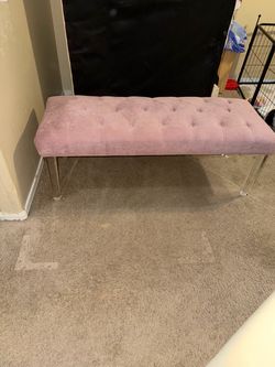 Pink Tufted Velvet Bench with Acrylic Legs