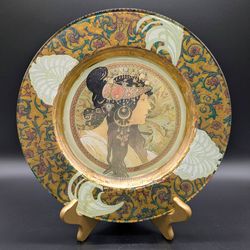 Vintage 10.5" Handcrafted Decorative Plate: after Mucha