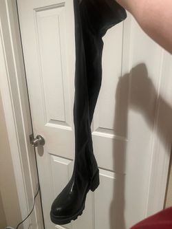 Black pleather thigh high boots size 8