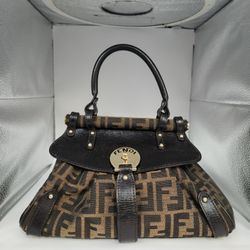 Vintage Fendi Zucca Monogram Top Handle HandBag With Gold Tone Turn Lock