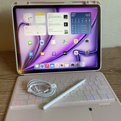 iPad Air 13” (M2 chip / 2024 / purple color) 128GB with pink keyboard case and stylus pen 