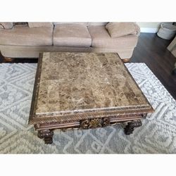 Wood and granite coffee table and end table