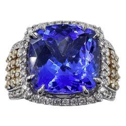 18K Two Tone Gold Ring with 10.02Ct. Tanzanite and Diamonds 2.04 Ct. (Size 7.50)