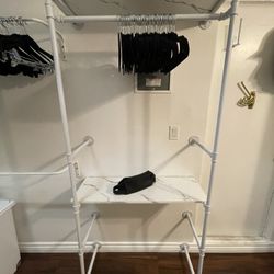 Two Pipe Clothing Racks W/ 6 Shelves 