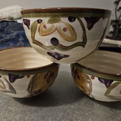 Set of 3 Bowls * Ceramic * Brown Purple Gold