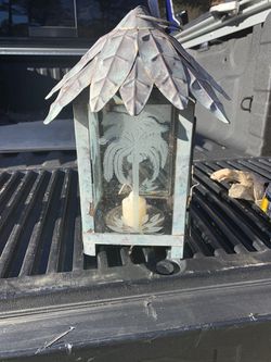 Metal & glass Palm Tree candle holder.