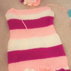 Crochet Handmade Tube Dress W Bucket Hat With Ruffles To Match 