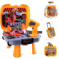  4 in 1 Kids Tool Set with Electric Drill, Goggles and More Tool Toys 44 Pieces Construction Workbench Tool Set Travel Case Toolset for Kids Toddler B