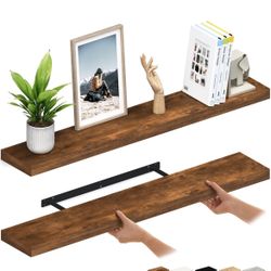 Ballucci 60 Inch Rustic Brown Floating Shelves for Wall, 60" Wood Wall Shelf Set of 2, with Invisible Brackets