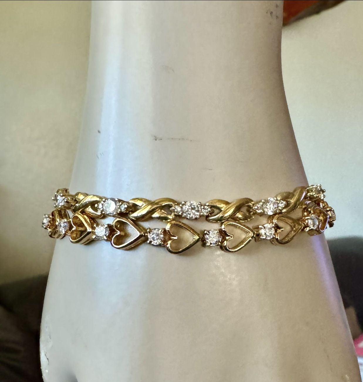 925 Solid Sterling & Vermeil Gold Washed Tennis Panels with Zirconia and Diamond Accented Bracelets 7”
