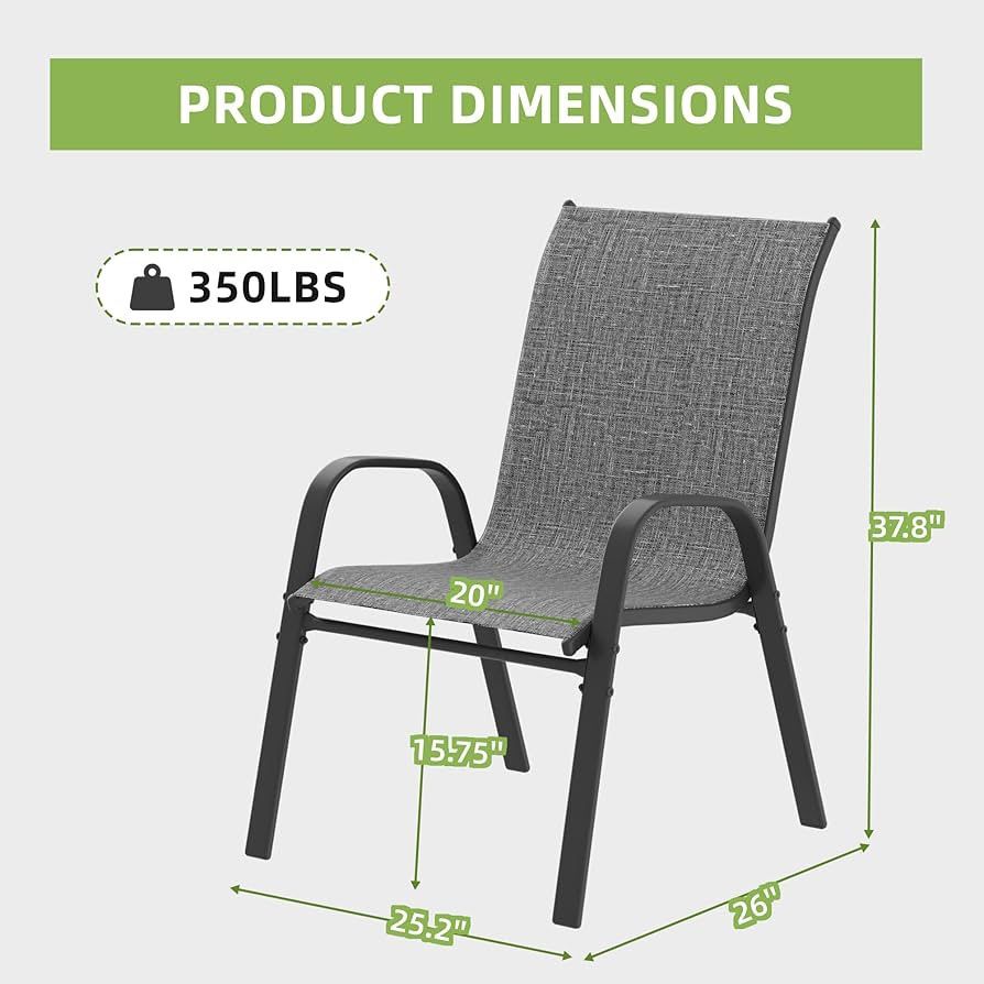 Patio Chairs Set of 4, Outdoor Stackable Dining Chairs for All Weather, Breathable Outdoor Furniture for Backyard Deck Garden Lawn, Dark Grey
