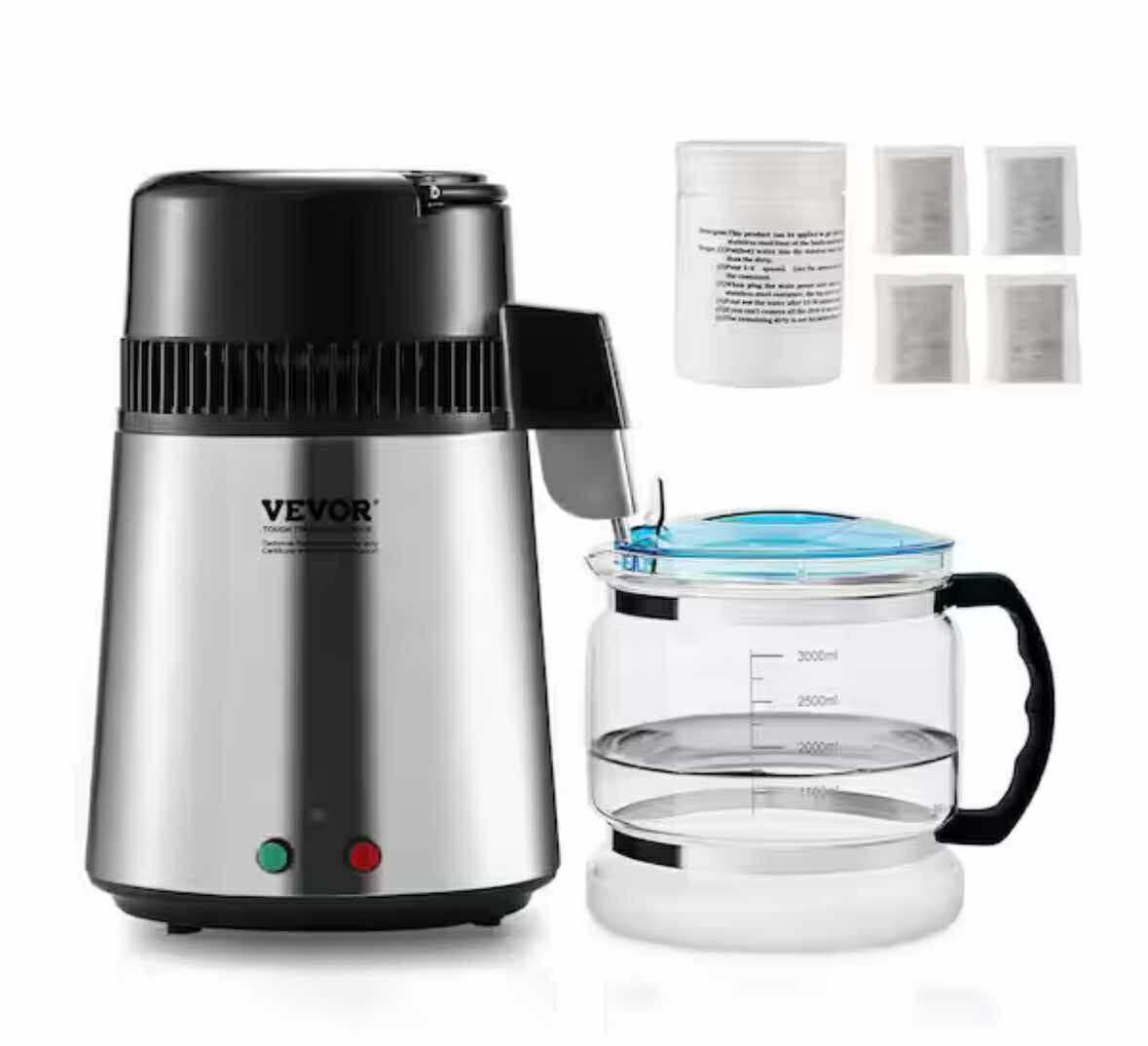 Water Distiller 16-Cups Silver Purifier 11 in. W 1.05 gal. Electric Kettle for Home Countertop Stainless Steel Interior