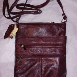 Brown Women Leather Triple Zipper Sling Crossbody Shoulder Bag


