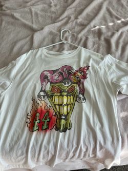 4 AM graphic tee joker jester fire white green purple orange yellow shirt size medium