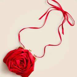 J Crew Girls Rosette Satin Red Purse