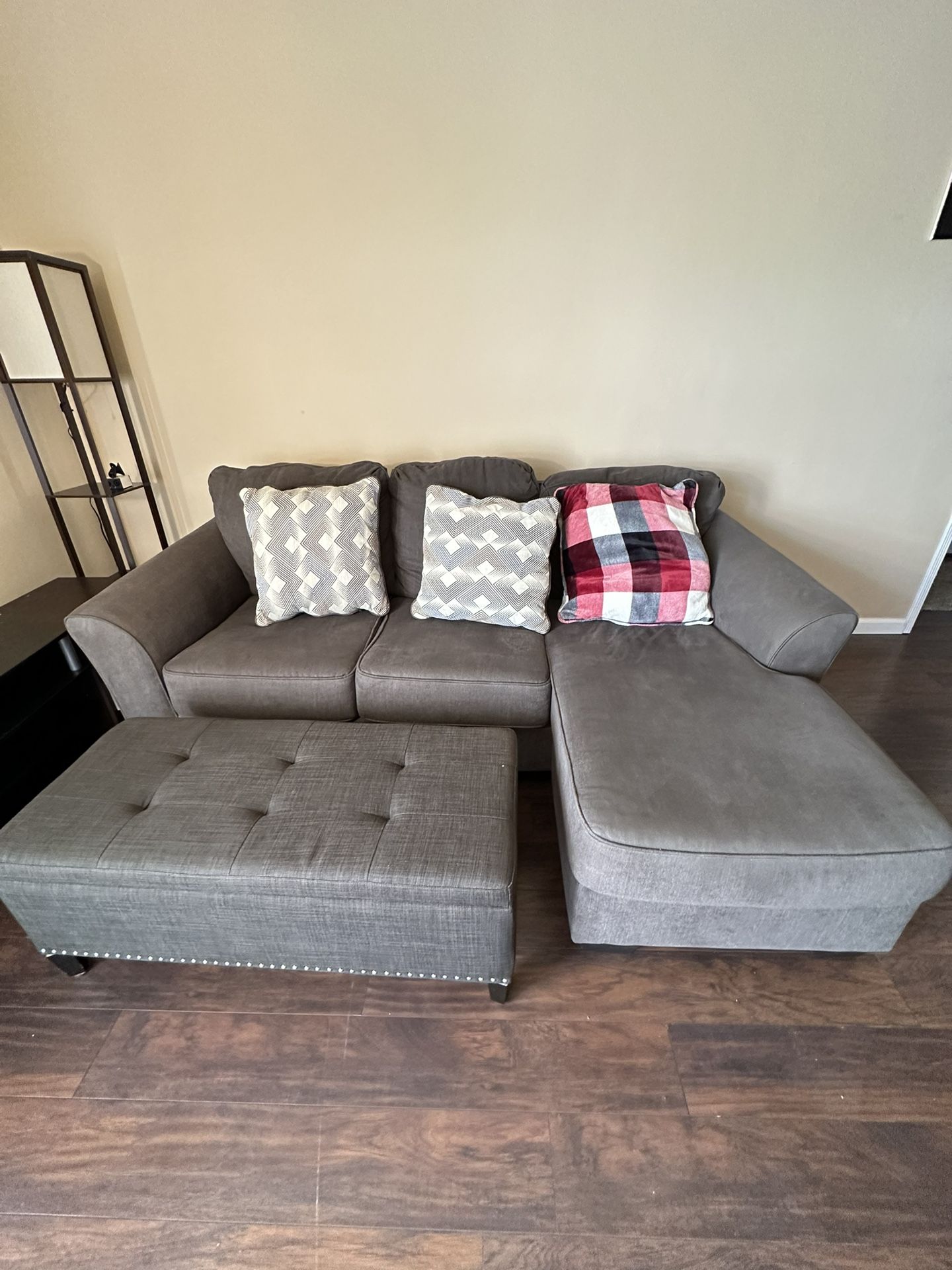 Gray Couch With Ottoman