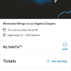 Vikings Vs Chargers 10/23 Prime Time 2 Tickets 