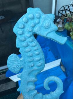 Blue SeaHorse  Statues or Book Ends
