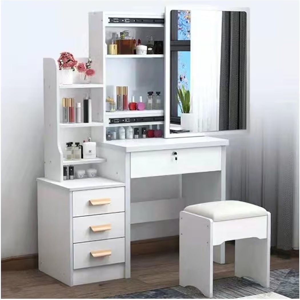 Vanity Table Makeup Vanity Desk with Sliding Mirror, Dressing Table with Drawers & Cosmetic Storage Shelves, Home Furniture Bedroom Makeup Vanity Tabl